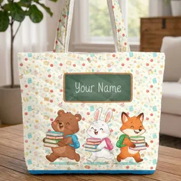 Personalized Animal Students Storybooks - Back to School Learning Gift for Kids Quilted Tote Bag