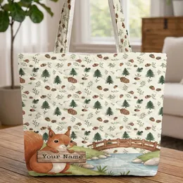Red Squirrel Grassy Bank Wooden Sign Pine Trees Acorns - Wildlife Lover Everyday Gift Quilted Tote Bag