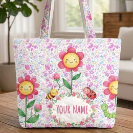 Floral Wreath Flowers Stems Buds - Everyday Carry Gift Quilted Tote Bag