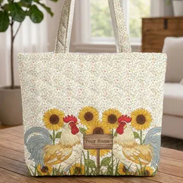 Personalized Rooster Sunflowers Wildflower - Farmhouse Home Decor Gift Quilted Tote Bag