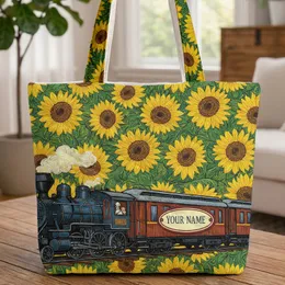 Van Gogh Sunflowers Vintage Steam Train - Everyday Tote for Train Enthusiasts and Art Lovers Quilted Tote Bag