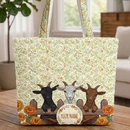 Goats Wildflower Marigold Fence - Everyday Tote for Goat Lover Quilted Tote Bag