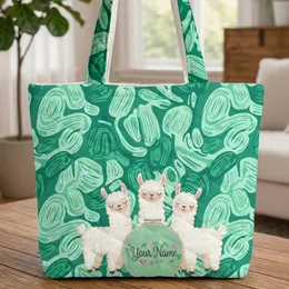 Organic Shapes Fluffy Llamas Personalized Name Hoop - Llama Lover Gift Quilted Tote Bag