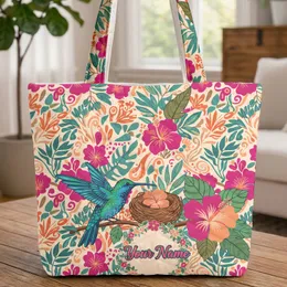 Hummingbird Hibiscus Floral Wreath Name - Wildlife Lover Gift Quilted Tote Bag