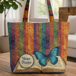 Blue Butterfly Antique Book Hoop Frame Personalized - Home Decor Gift Quilted Tote Bag