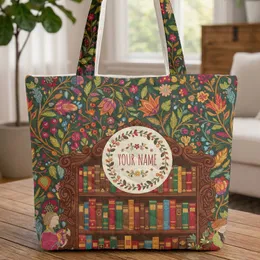 Botanical Floral Bookshelf Storybook Name Wreath - Book Lover Home Decor Gift Quilted Tote Bag