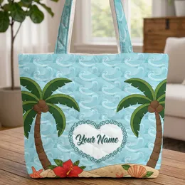 Heart Tropical Beach Palm Tree Seashells Ocean Waves - Beach Lover Gift Quilted Tote Bag