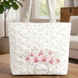Orchid White Blossom Lavender Flower Wreath - Botanical Everyday Use Gift for Her Quilted Tote Bag