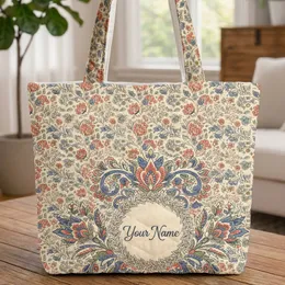 Indian Floral Wreath Botanical Bouquet Scattered Leaves Everyday Style Home Gift Quilted Tote Bag