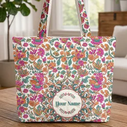 Indian Floral Paisley Filigree Medallion Floral Wreath - Boho Lifestyle Home Decor Gift Quilted Tote Bag