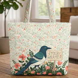 Long-tailed Bird Wildflower Name Sign - Everyday Carry Gift Quilted Tote Bag