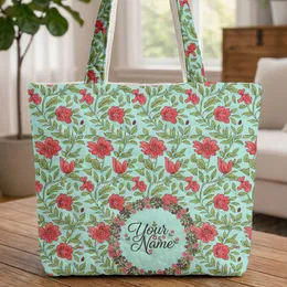 Ornate Floral Wreath Name Text Continuous Flower Clusters - Everyday Use Gift Quilted Tote Bag