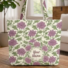Purple Chrysanthemum Floral Wreath - Everyday Tote Flower Lover Gift Quilted Tote Bag