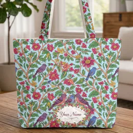 Charming Birds Botanical Flowers Personalized - Nature Lover Home Decor Gift Quilted Tote Bag