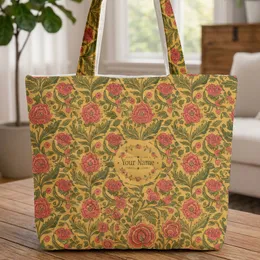 Floral Wreath Botanical Medallion Lush Flowers Vines - Garden Lover Gift Quilted Tote Bag