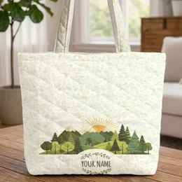 Trees Mountain Sun Forest Landscape - Personalized Nature Lover Gift Quilted Tote Bag