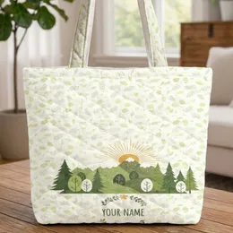 Trees Mountain Sun Forest Landscape - Personalized Nature Lover Gift Quilted Tote Bag