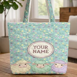 Three Fluffy Sheep Wildflower Clover - Everyday Tote Gift for Kids Quilted Tote Bag