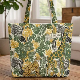 Spotted Leopard Giraffe Tropical Leaves Jungle Foliage - Wildlife Lover Gift Quilted Tote Bag