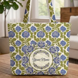 Botanical Floral Medallion Wreath Flowers Foliage - Everyday Carryall Boho Quilted Tote Bag