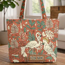 Tropical Jungle Leopard Flamingo Cockatoo Personalized - Wildlife Lover Gift Quilted Tote Bag