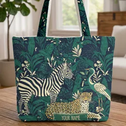 Personalized Zebra Leopard Crane Tropical Jungle Animals - Wildlife Lover Gift Quilted Tote Bag
