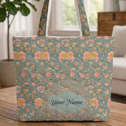 Botanical Florals Paisley Leaves Floral Frame - Everyday Travel Essentials for Daily Adventures Quilted Tote Bag
