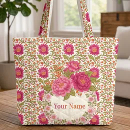 Ornate Floral Bouquet Wreath Chrysanthemum Berry - Boho Lifestyle Gift Quilted Tote Bag
