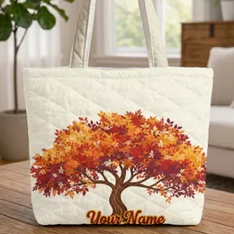 Autumn Tree Name Flowing Script Undulating Texture - Fall Lifestyle Quilted Tote Bag