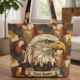 Bald Eagle Head Patchwork Organic Shapes Western Font - Wildlife Lover Gift Quilted Tote Bag