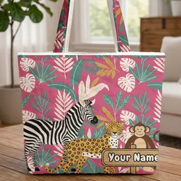 Zebra Leopard Monkey Tropical Jungle Name Sign - Jungle Adventure Gift Quilted Tote Bag