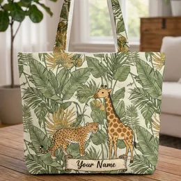 Walking Leopard Standing Giraffe Tropical Jungle - Vintage Safari Wildlife Lover Gift Quilted Tote Bag