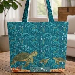 Sea Turtles Sandy Seafloor Ocean Waves Coral Starfish Seashells - Ocean Lover Gift Quilted Tote Bag