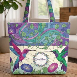 Hummingbird Morning Glory Floral Wreath - Nature Lover Everyday Tote Quilted Tote Bag