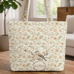 Bird Flowering Branch Daisy Berry Floral Wreath - Everyday Carry Gift Quilted Tote Bag