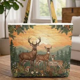 Fawn Deer Family Mountain Sunset - Nature Lover Farmhouse Decor Gift Quilted Tote Bag