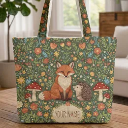 Red Fox Hedgehog Wildflower Moon Toadstool - Wildlife Lover Everyday Gift Quilted Tote Bag