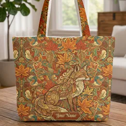 Fox Autumn Leaves Leaf Garland - Fall Home Decor Wildlife Lover Gift Quilted Tote Bag