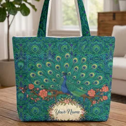 Peacock Fanned Tail Flowering Branch Feather Eye - Wildlife Lover Gift Quilted Tote Bag