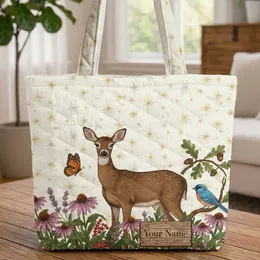 Deer Monarch Butterfly Bluebird Nature - Wildlife Lover Gift Quilted Tote Bag