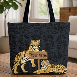 Black Gold Tiger Duo Jungle Leaves Distressed Wood Sign - Personalized Wildlife Lover Gift Quilted Tote Bag