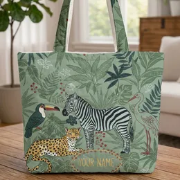 Leopard Zebra Toucan Crane Tropical Leaf Garland Wildlife Lover Gift Quilted Tote Bag