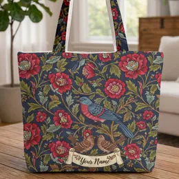 Blue Red Plumage Bird Blossoms Botanical - Nature Lover Home Decor Gift Quilted Tote Bag
