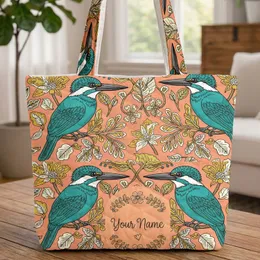 Personalized Name Tropical Birds Floral Wreath - Wildlife Lover Gift Quilted Tote Bag