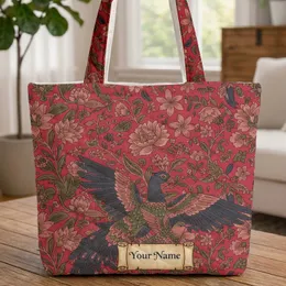 Birds Exotic Flowers Vines Berries Name Scroll - Everyday Tote Quilted Tote Bag