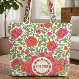 Ornate Floral Wreath Pink Orange Blossom Vine - Thoughtful Keepsake Gift Quilted Tote Bag