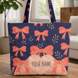 Coral Bows Golden Sprigs Heart Name Stars - Folk Art Home Decor Gift Quilted Tote Bag