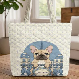 French Bulldog Parisian Balcony Eiffel Tower - Paris Travel Gift for Dog Lover Quilted Tote Bag