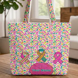 Focal Awareness Ribbons Personalized Name Hearts Stars - Diversity Hope Gift Quilted Tote Bag