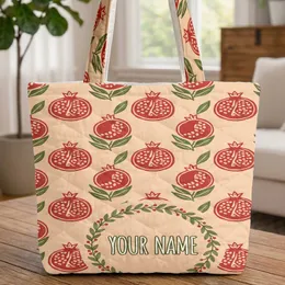 Ornate Pomegranate Olive Leaf Red Berry Floral Wreath Name - Everyday Carry Gift Quilted Tote Bag